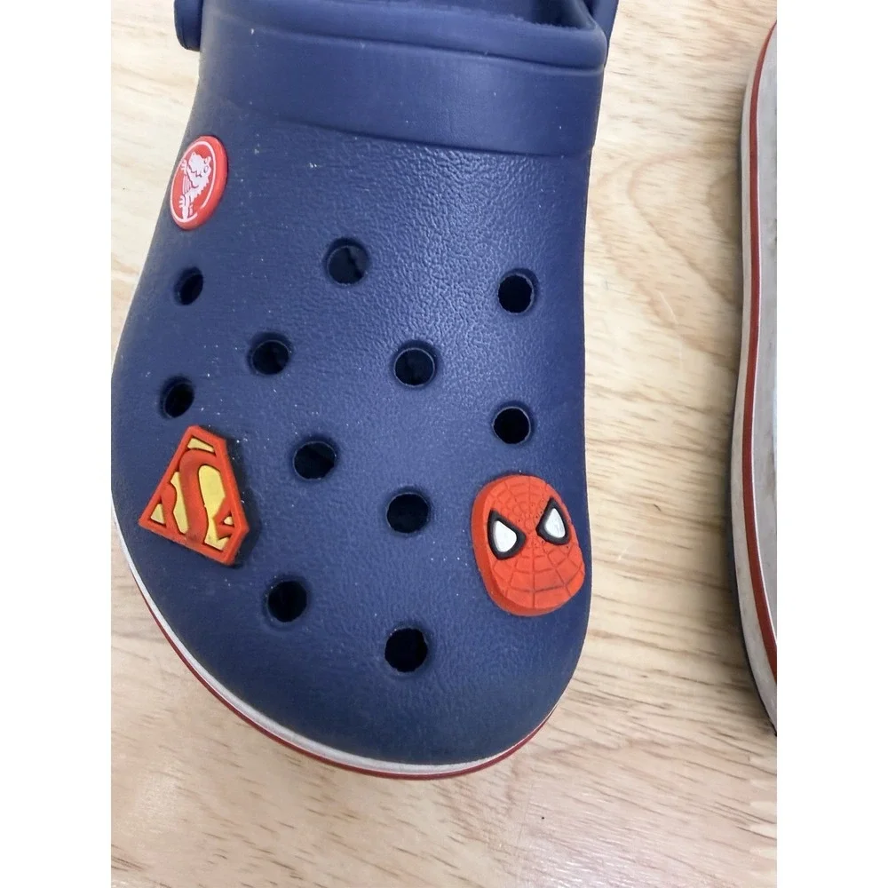 Crocs Kids' Crocband Clog Navy Blue Red White Size 13 C Spider Man Jibitz #66